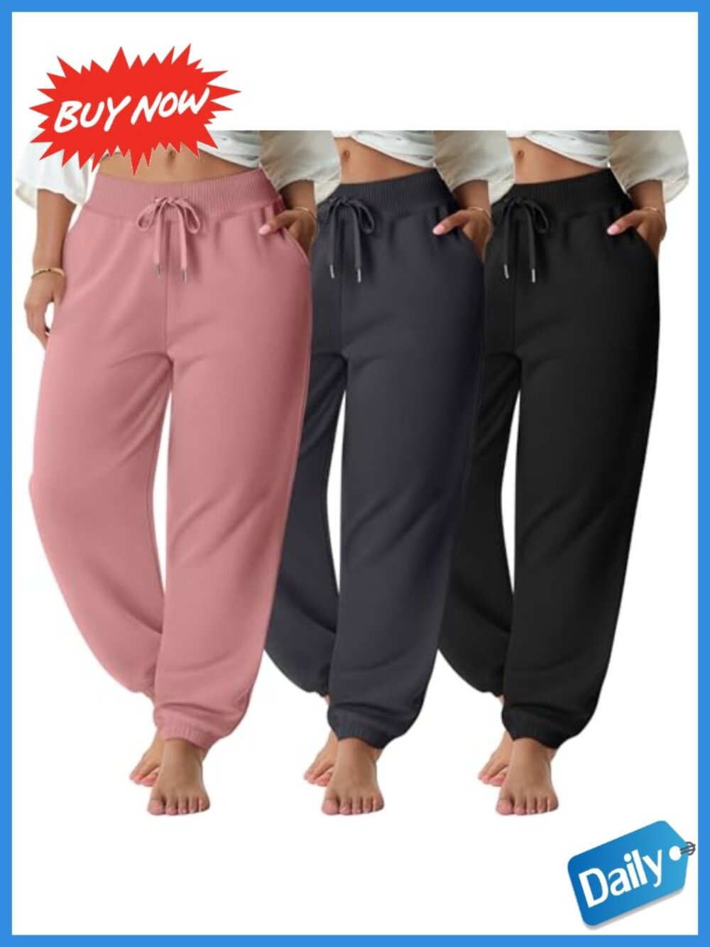 Plus Size Sweatpants Baggy Jogger Pants Tapered Ankle Elastic Waist 3 Pack